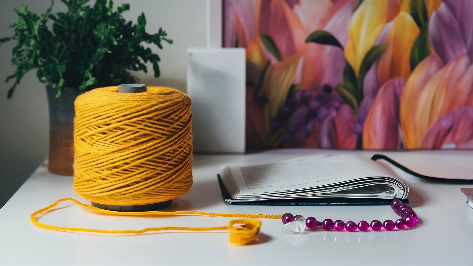 Scrivania con kit per ricamo e taccuino